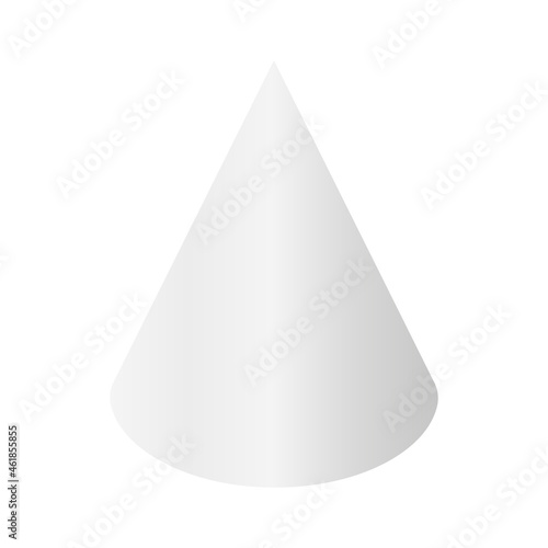 White cone shape. Geometric 3D symbol. Vector isolated on white