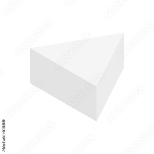 White triangular prism isometric shape. Geometric 3D symbol. Vector isolated on white