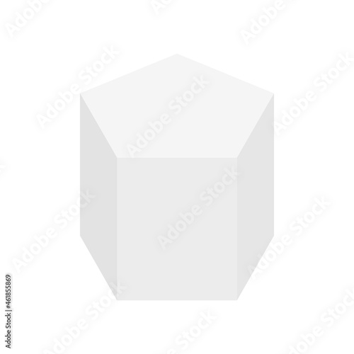 White pentagonal prism isometric  shape. Geometric 3D symbol. Vector isolated on white