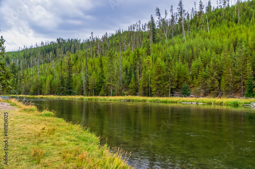 Peaceful view of Firehole River in Yellowstone National Park