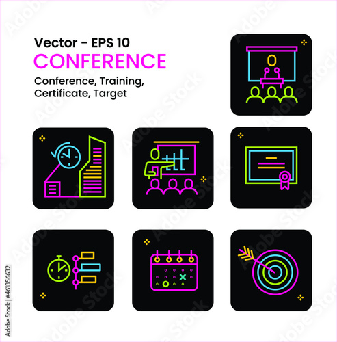 set of icons for a conference, training