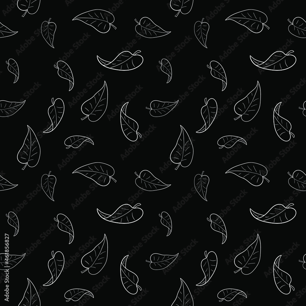 White leaves on a black background. Vector seamless pattern White leaves on a black background. Vector seamless pattern