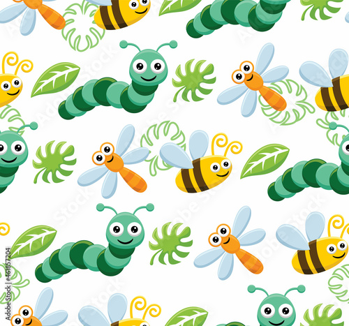 Seamless pattern vector of funny bugs cartoon