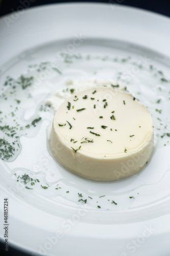 Traditional Italian panna cotta dessert flavored with mint