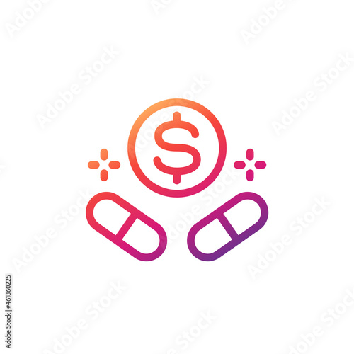 medication cost line icon on white