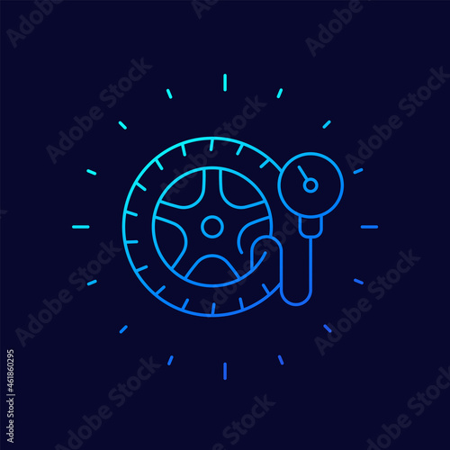 tire pressure line icon, tyre check vector