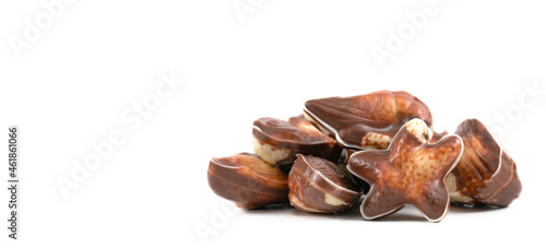 Photography various chocolate pralines isolated on white background