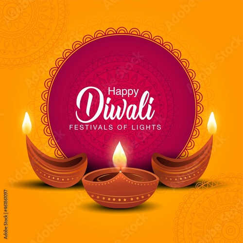Indian festival Happy Diwali with Diwali props, holiday Background, Diwali celebration greeting card, vector illustration design.