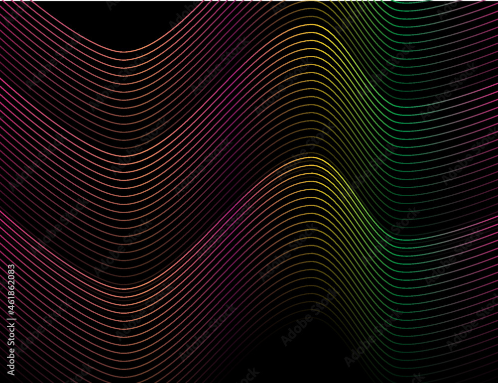 Magenta, Green, Yellow twisting lines on black background. Magenta, Green, Yellow twisting lines on black background.