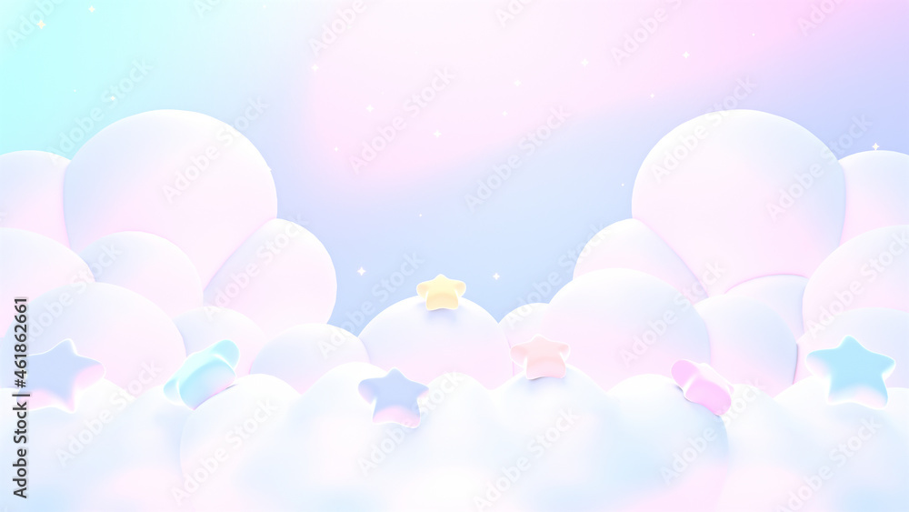 3d rendered soft dreamy pastel clouds with stars. 3d rendered soft dreamy pastel clouds with stars.