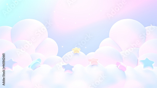3d rendered soft dreamy pastel clouds with stars.