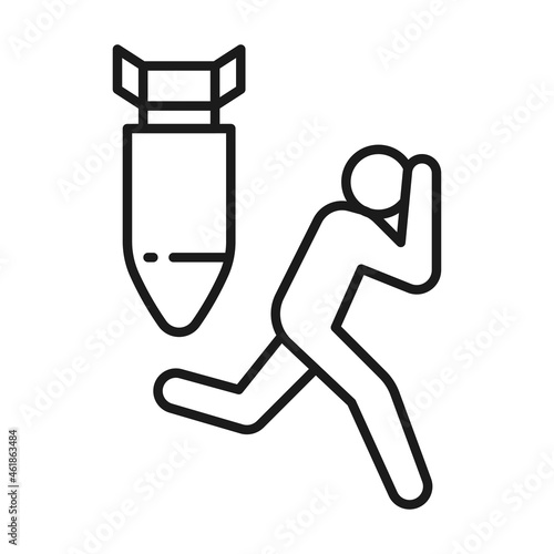 Man running from bombardment monochrome line icon vector illustration aerial bomb attack