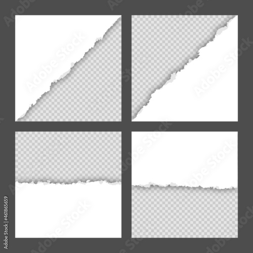 Blank white ripped torn square paper sheets collection