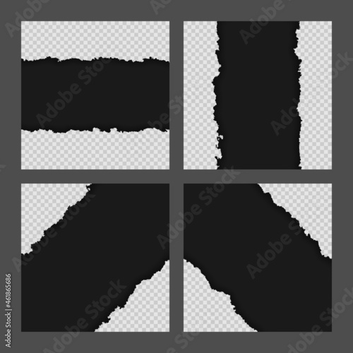 Blank black ripped torn paper sheets collection