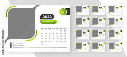 Calendar 2022 week starts Monday, Sunday corporate buisness design template vector.
