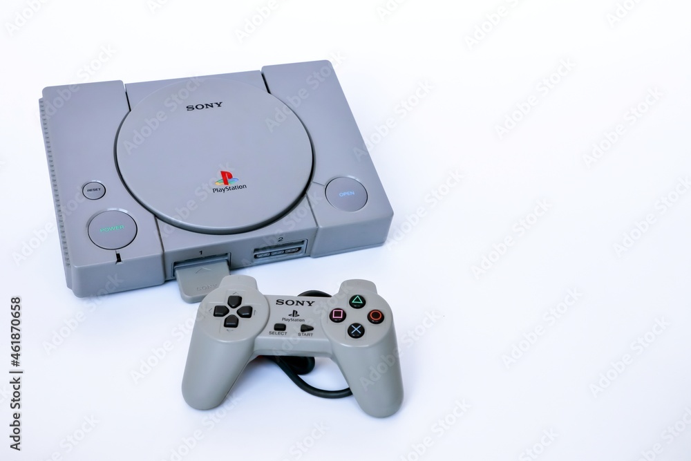 Bangkok, Thailand - February 28, 2021 : The original model of Playstation 1  gaming console with wired PS1 controller. Stock Photo | Adobe Stock