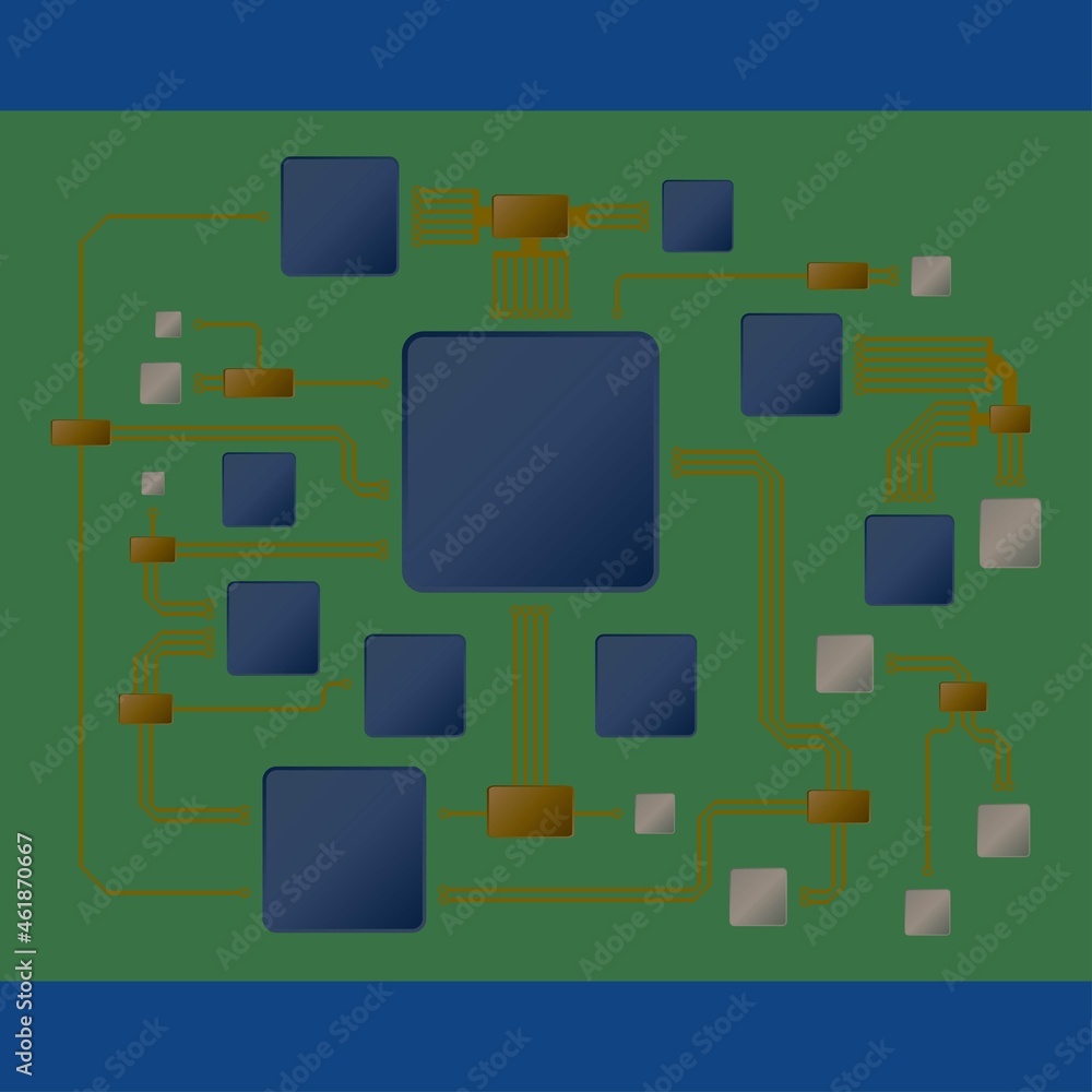 Different electronic circuits on green background Different electronic circuits on green background