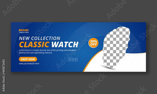 Classic watch facebook cover Social media banner design Premium Vector