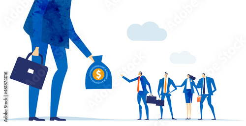 Big boss shake-hands with his team. Business concept illustration