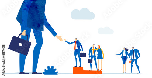 Big boss shake-hands with his team. Business concept illustration