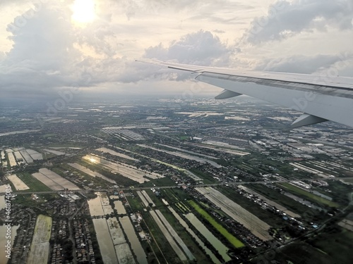 an Agriculture area aerial near to Suvarnabhumi airport from window plane