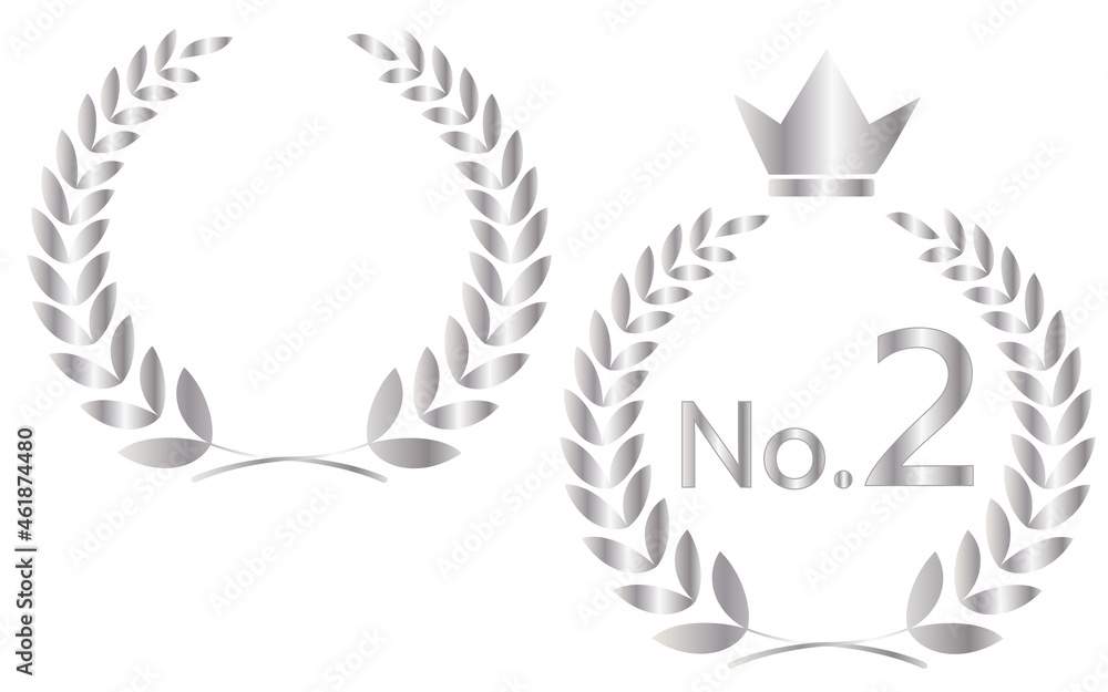 月桂冠と王冠の乗った2位のセット(シルバー色) 月桂冠と王冠の乗った2位のセット(シルバー色)