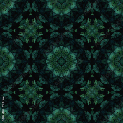 Floral kaleidoscope background with plants and leaves