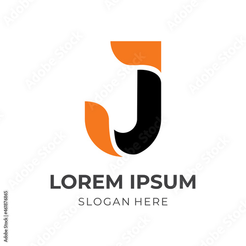 initial J logo concept with flat orange and black color style