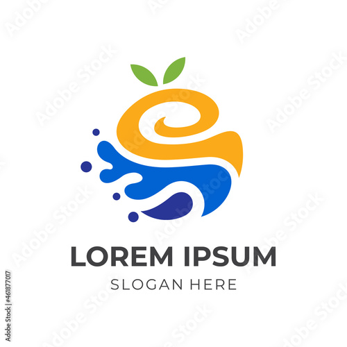 orange fresh logo template, orange and water, combination logo with flat colorful style