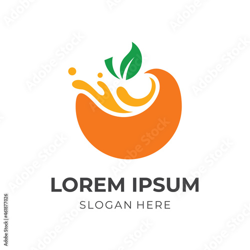 orange juice logo concept, orange and water, combination logo with flat orange and green color style