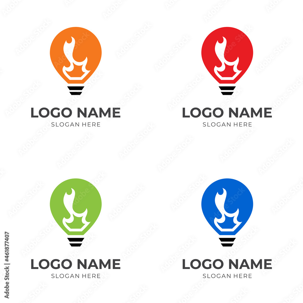 bulb fire logo design with flat style colorful style bulb fire logo design with flat style colorful style