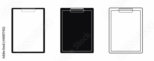 Blank white paper on clipboard with digital tablet. Vector illustration.