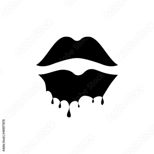Melting lips glyph icon. Beauty store. Sex shop logotype. Black filled symbol. Isolated vector illustration
