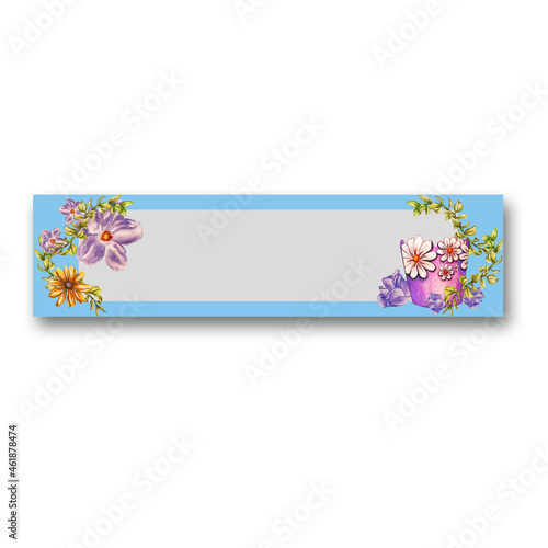 Banner semplice ed elegante con vaso di fiori e una bellissima cornice floreale disegnati a mano photo