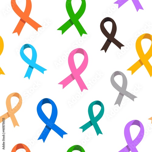 Cancer awareness seamless pattern with color ribbons. Vector illustration