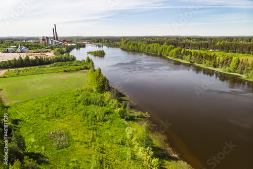 Aerial panoramic view of place Myllykoski at river Kymijoki  Kouvola  Finland.