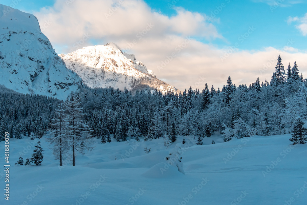 Ski mountaineering on mount Mangart, near the Slovenian border, Friuli-Venezia Giulia, Italy