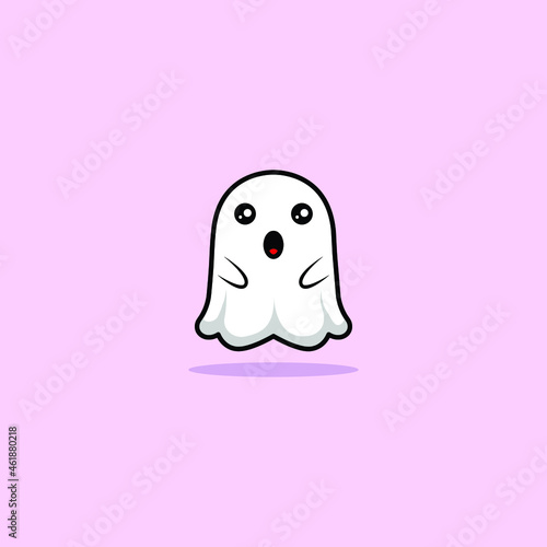 Cute ghost character. Collection of illustrations for Halloween in cartoon style with confused expression