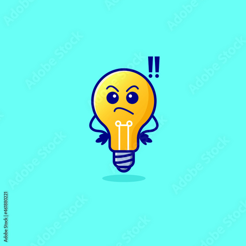 Cute lamp with angry expression isolated on blue background. vector illustration