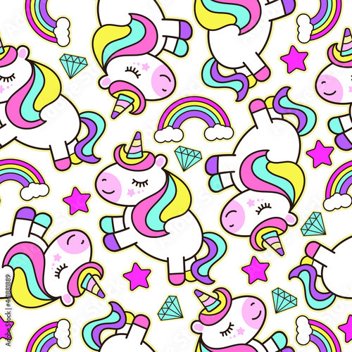 Cute Unicorn cartoon seamless pattern on white background