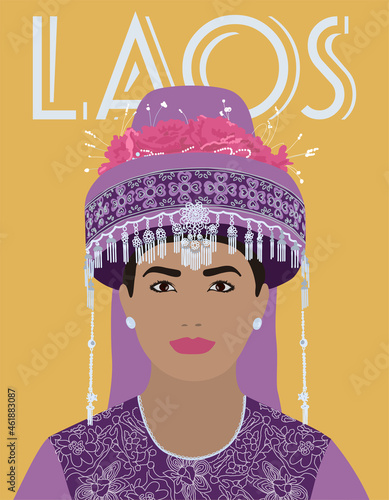 Vector portrait of a Lao woman in festive national clothes.Illustration in a flat style.