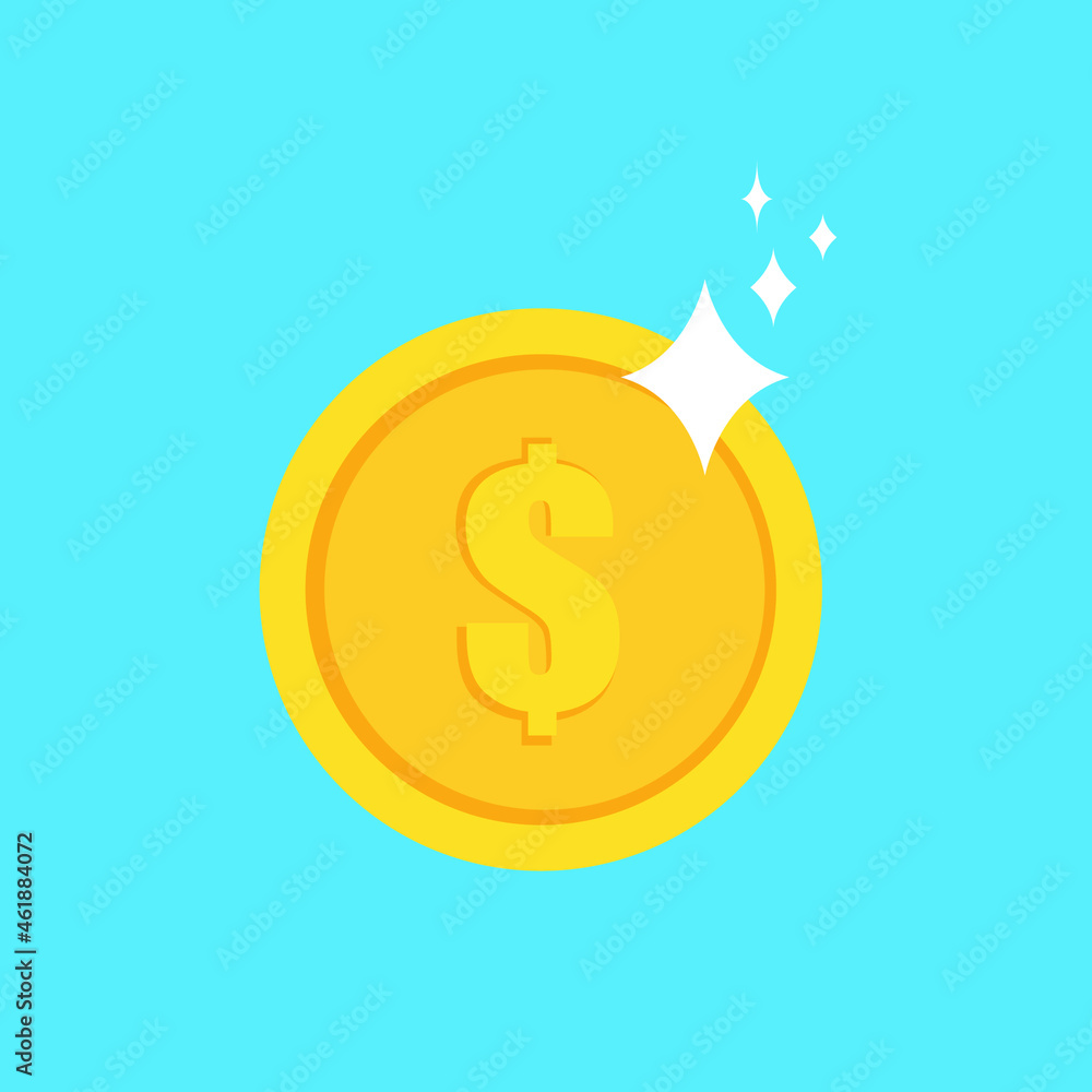 Vector Shining Flat Coin Icon, Golden Dollar Coin, Cartoon Illustration. Vector Shining Flat Coin Icon, Golden Dollar Coin, Cartoon Illustration.