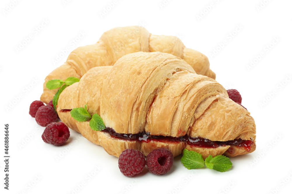 Croissants with raspberry jam isolated on white background Croissants with raspberry jam isolated on white background