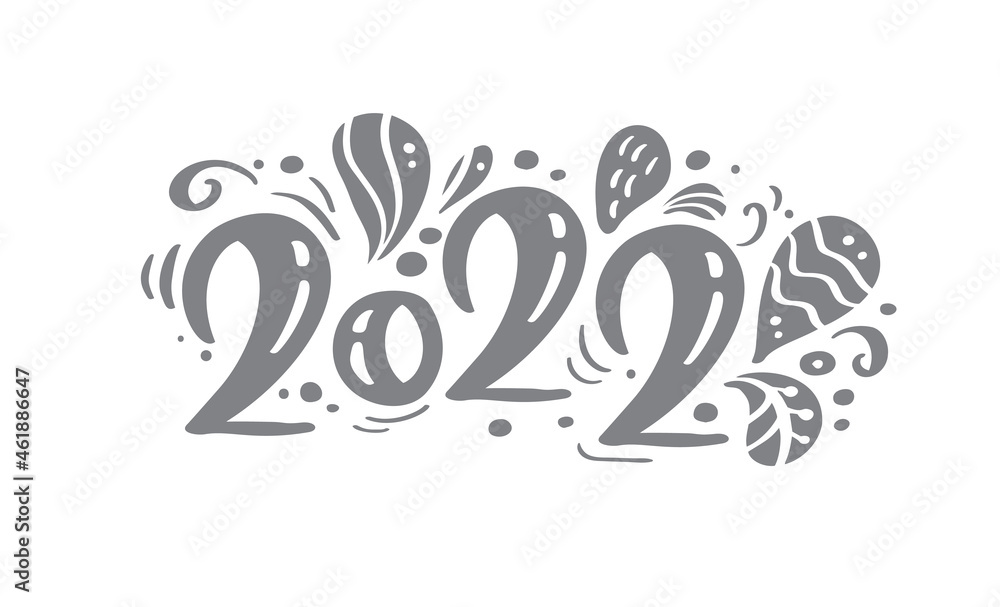 Christmas Card Happy new year 2022 year logo Calligraphy text Vector lettering illustration isolated on white background