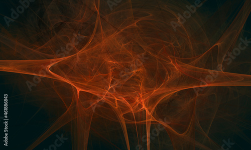Fiery rushing red hot smoke, incense or flammable substance in deep dark space. Fictional creative digital 3d illustration. Great as texture, background, print or decorative element of common design.