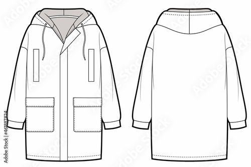 Hooded sports maxi jacket vector template.