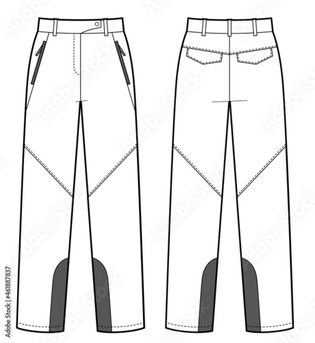 Snowboarding and skiing pants flat sketch. Isolated illustration on a white background.