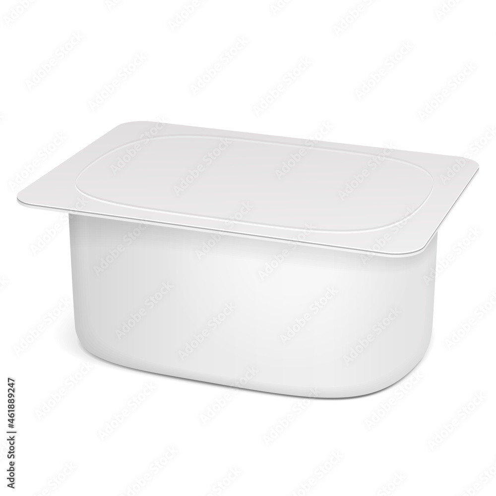 Mockup Closed Cup Tub Food Plastic Container For Dessert, Yogurt, Ice Cream, Sour cream Or Snack. Illustration Isolated On White Background. Mock Up Template Ready For Your Design. Vector EPS10 Mockup Closed Cup Tub Food Plastic Container For Dessert, Yogurt, Ice Cream, Sour cream Or Snack. Illustration Isolated On White Background. Mock Up Template Ready For Your Design. Vector EPS10