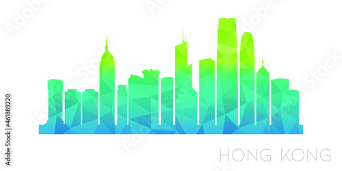 Hong Kong Low Poly Skyline Clip Art City Design. Geometric Polygon Graphic Horizon Icon. Vector Illustration Symbol.