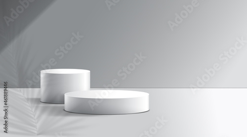 White Podium with minimal white background for product presentation template.